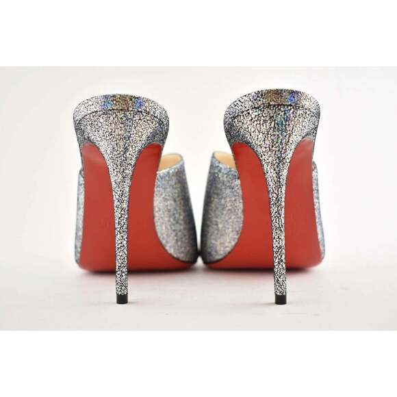 Christian Louboutin Predumule 100 Silver Nappa Mica Backless Mule Heel Pump 36.5 - Picture 11 of 12
